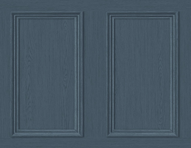 May include: Two blue wood panels with a raised frame around each panel.