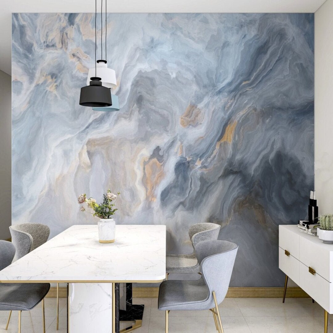Marble Wall Mural Contemporary Blue Wall Decor Bedroom Decor Wallpaper ...
