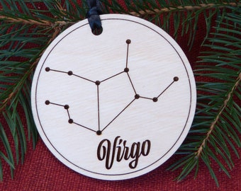 Virgo zodiac constellation ornament - laser cut baltic birch, astrology astronomy horoscope night sky Spica