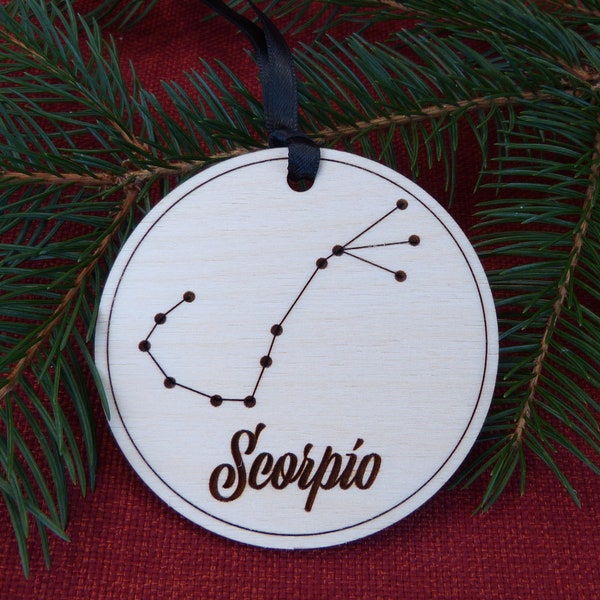 Scorpio zodiac constellation ornament - laser cut baltic birch, Scorpius astrology astronomy horoscope night sky Antares