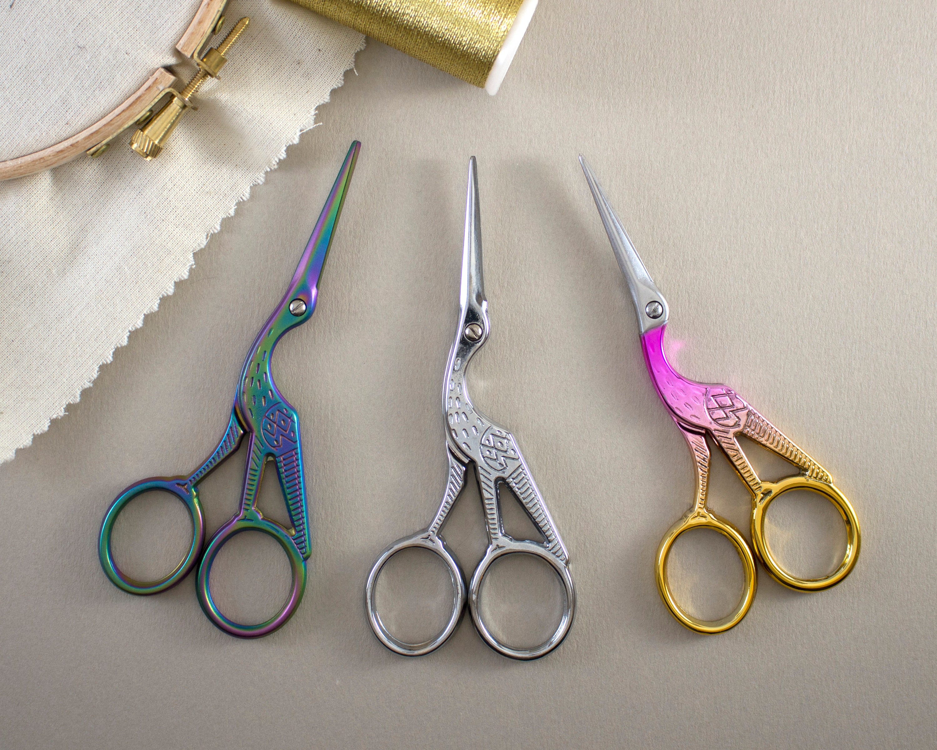 Stork Scissors Silver, Gold and Pink, Rainbow for Crochet Embroidery Sewing  Crafting, 11,5 