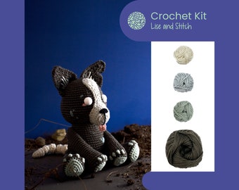 Crochet kit Digger the zombie dog, amigurumi DIY
