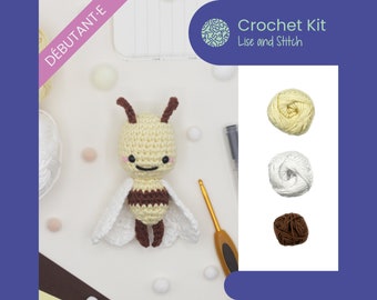 Beginner crochet kit, bee amigurumi, crochet guide for budding crochet addict, right-handed and left-handed