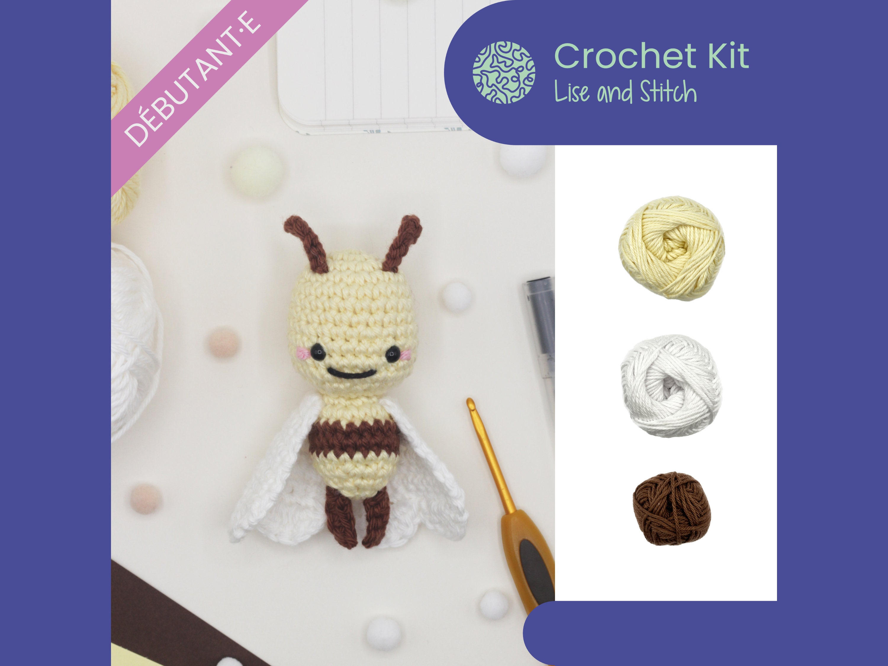 Beginner crochet kit, bee amigurumi, crochet guide for budding crochet  addict, right-handed and left-handed
