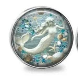 Coastal Beach Tropical Aqua Blue Mermaid Silver Nickel GLASS Cabinet Drawer Bifold Closet Door Knob Pull Handles Shabby So chic