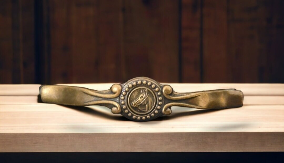 Vintage Golden Bronze Horse Drawer Handles Pulls