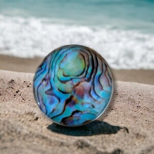 Coastal Beach Faux Abalone Sea Aqua Blue Green Silver Nickel GLASS Cabinet Drawer Bifold Closet Door Knob Pull Handle Nautical