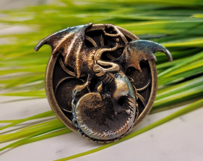 Vintage Winged Ornate Dragon Vintage Golden Bronze Patina Copper