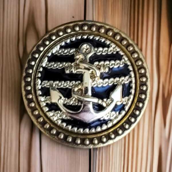 Vintage Gold Navy Blue Gold Anchor Nautical Ship Cabinet Drawer Knob Pulls Bifold closet door knobs Sail Boat