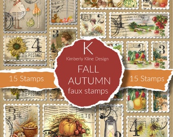 Junk Journal, Fall, Faux stamps, Autumn, Scrapbook, Card making, paper, Printable