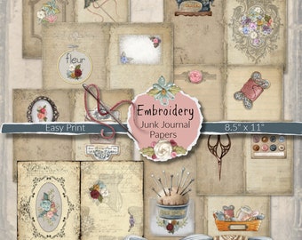 Junk Journal, Embroidery, Papers, Collage, Scrapbook, Sewing, Junk Journal Kit, Vintage, Sew, Printable, Ephemera, Digital, Download