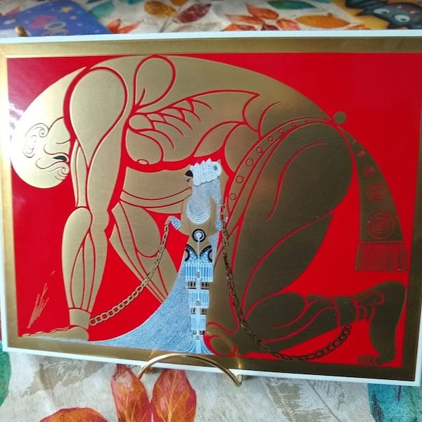 ERTE - SAMSON and DELILAH - Metal Gold (Au) on Fired Porcelain on Steel.