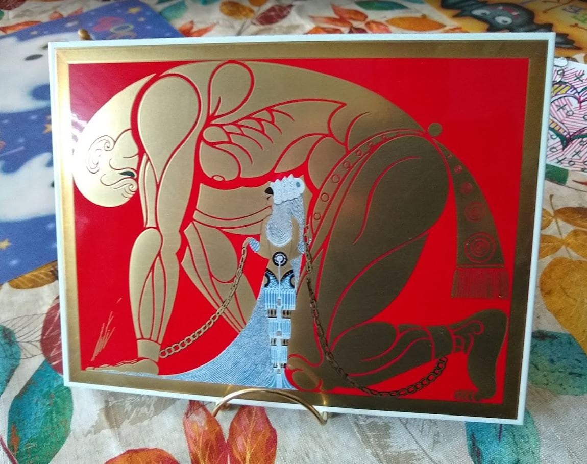 ERTE - SAMSON and DELILAH - Metal Gold (Au) on Fired Porcelain on Steel.