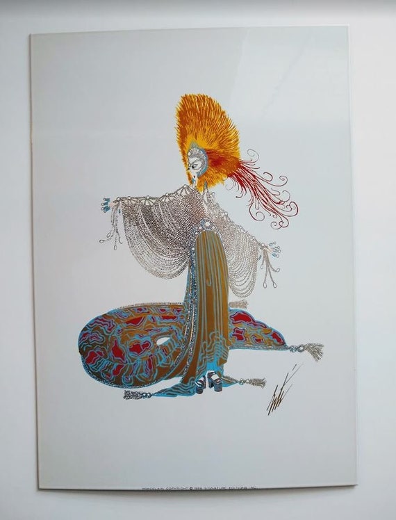 ERTE - L'ORIENTAL LADY - Pearl Mask Orange Feathers - Head Dress
