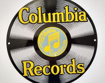 Vintage Columbia Records Porcelain Sign, 14" Steel Wall Decor
