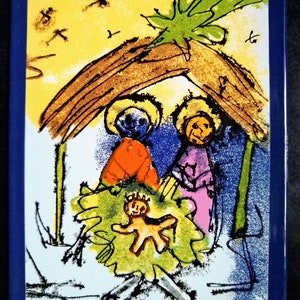 Kartka świąteczna autorstwa Billa Sainta - 1978 - „Szopka z Paragwaju, 9-latka” to reprodukcja autorstwa Billa.