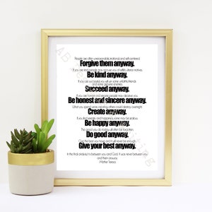 Mother Teresa Do it Anyway print, Mother Teresa Digital Download, inspirational print, christian print, home decor instant prin