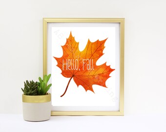 Hola otoño Digital Descargar, 8x10 caída impresión, impresión de otoño, decoración de otoño en casa, hojas de otoño decoración, decoración de otoño, descarga instantánea