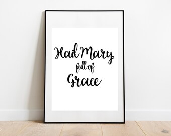 Ave María, Llena de Gracia 16x20 8x10 Impresión Católica Religiosa