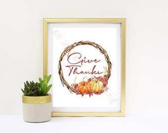 Dar gracias imprimible, decoración de otoño, Acción de Gracias imprimible, decoración de Acción de Gracias, 8x10 imprimible, descarga digital de otoño, hojas imprimibles