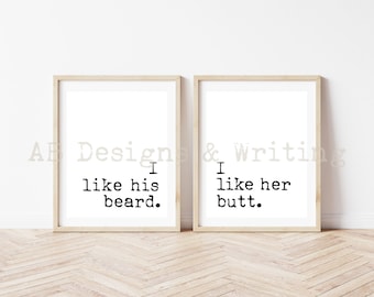 Me gusta su barba Me gusta su trasero impresión digital, 8x10, 16x20 descarga instantánea, decoración del dormitorio, arte mural divertido