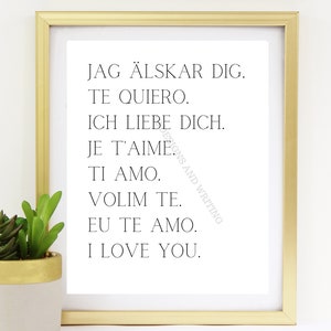 I love you languages print | I love you digital download | Love you different languages wall art | Valentine&#39;s Day Art