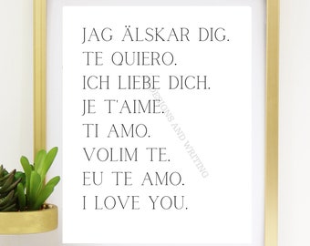 Te amo idiomas impresos / Te amo descarga digital / Te amo diferentes idiomas arte mural / Arte del Día de San Valentín