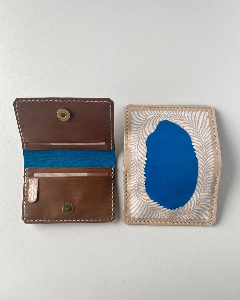 Veg-tan leather cards wallet , Handmade Genuine leather cards case for her, Credit card holder for women image 3