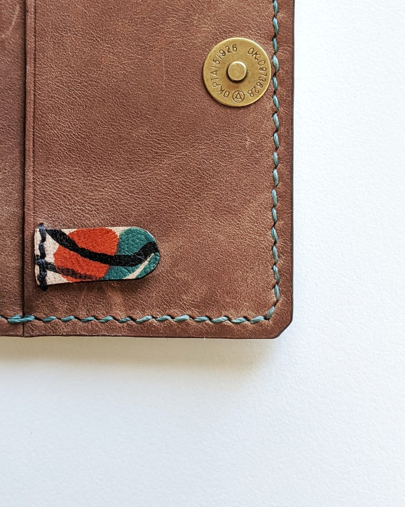 Etsy Design Awards winner 2023, Handmade real leather wallet , Unique Small Credit card holder, Hand-painted colourful gift for Artist. image 9