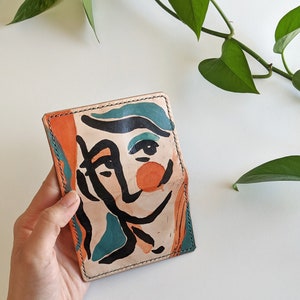 Etsy Design Awards winner 2023, Handmade real leather wallet , Unique Small Credit card holder, Hand-painted colourful gift for Artist. image 6