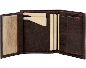 Simaru kompakter Geldbeutel Geldtasche Geldbörse Made in EU mit RFID schutz Vegan aus Kork mit Klappe