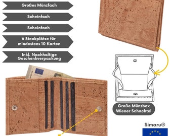 Mini portefeuille, porte-monnaie, porte-billets, fabriqué dans l'UE, végan, liège avec protection RFID, boîte viennoise « BARBAROSSA » (beige)