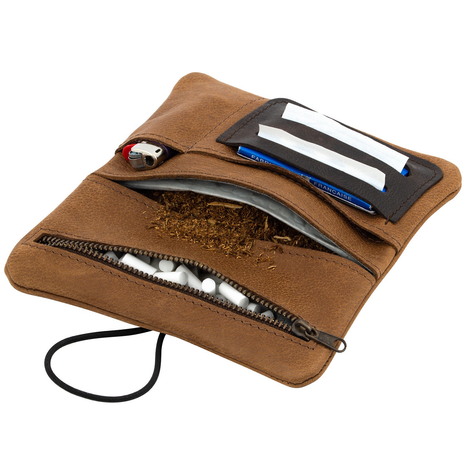 Simaru Premium Leather Tobacco Bag Rolling Bag Tobacco Bag With  Interchangeable Closure Made in EU (brown)