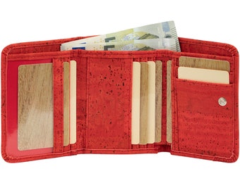 Simaru Damen-Portemonnaie Geldbörse Geldbeutel Made in EU mit RFID schutz  Vegan  aus Kork  mit Knopfklappe und Reissverschluss aussen