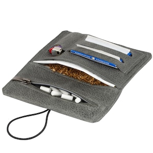 Real Leather Tobacco Bag Tobacco Pouch with Interchangeable Closure (Grey)