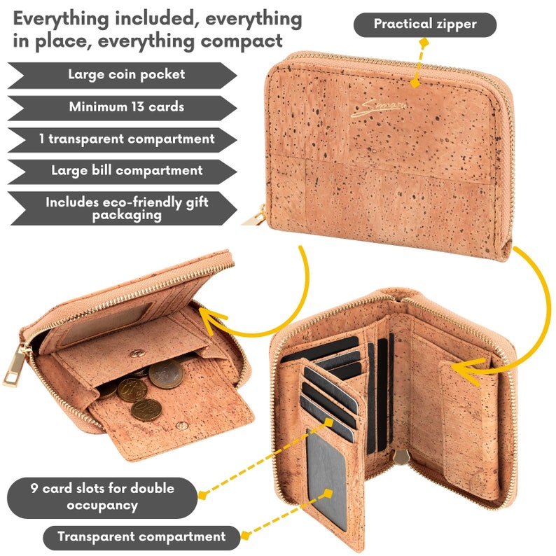 Small ladies cork wallet with zipper image 3