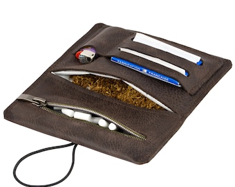 Genuine leather tobacco bag with interchangeable clasp