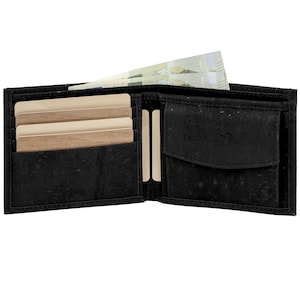Simaru Herren-Geldbeutel Geldbörse Portemonnaie Made in EU  Vegan aus Kork Classic mit RFID Schutz (Schwarz)