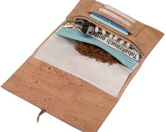 Tobacco pouch "BRAGA" for 35g tobacco with ribbon made of cork (beige)
