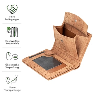Herren-Geldbörse Geldbeutel Portmonnaie Portmonee Made in EU  Vegan aus Kork  mit RFID Schutz 10 Karten + Sichtfenstern