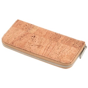 Large ladies cork wallet with metal zipper