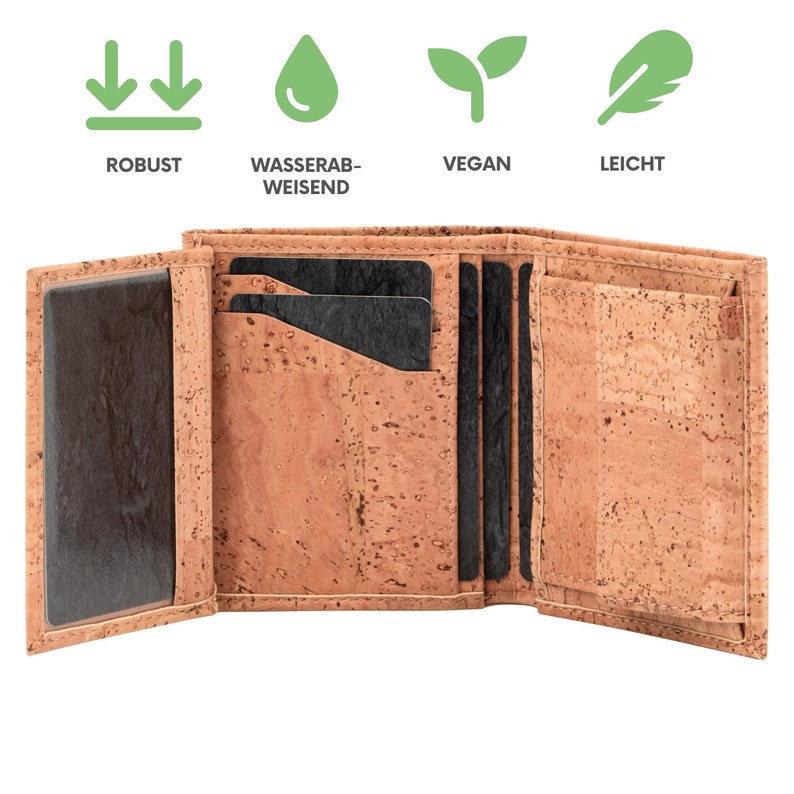 Simaru kompakter Geldbeutel Geldtasche Geldbörse Made in EU mit RFID schutz Vegan aus Kork mit Klappe Bild 3