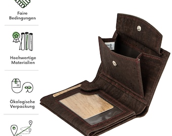 Portefeuille homme, porte-monnaie, porte-billets, végan, en liège avec protection RFID, 10 emplacements pour cartes + fenêtres transparentes