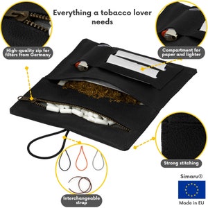 Sac à tabac en cuir de qualité supérieure, sac à rouler, sac à tabac XXL fabriqué en UE noir image 3