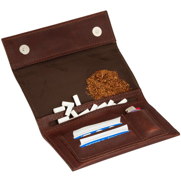 Tabakstas, tabaksbuidel, roltas van eco-leer met magneet