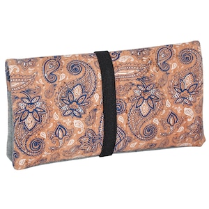 Tabaktasche Tabakbeutel Drehertasche  Vegan aus Kork "BARREIRO" handbedruckt aus Korkleder und feinem Oxfordstoff (grau/bandana)