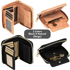 Small ladies cork wallet with zipper Black