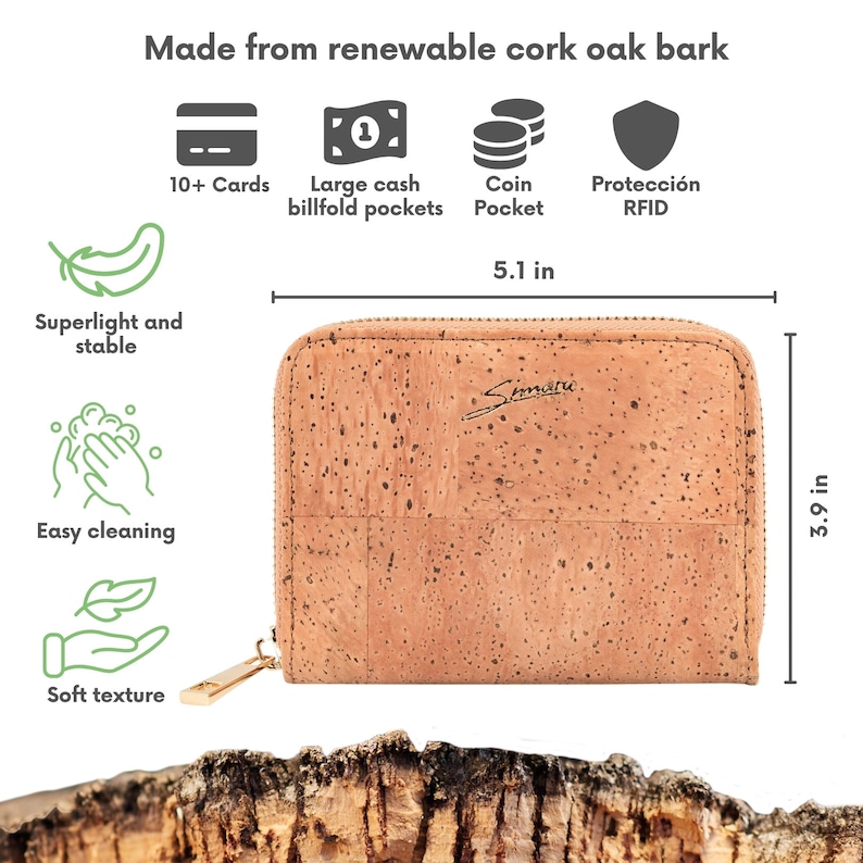 Small ladies cork wallet with zipper image 5