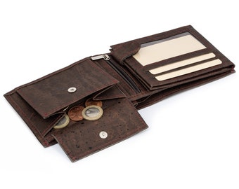 Herren-Geldbörse Geldbeutel Portemonnaie Portmonee Made in EU  Vegan aus Kork mit RFID Schutz Sichtfenstern