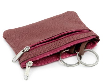 Leather key case with 2 key rings and extra pocket